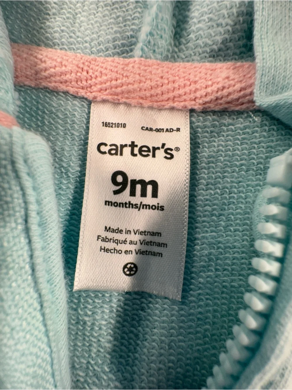Kids—Carter's Light Blue Hoodie with Pink Hood Spikes